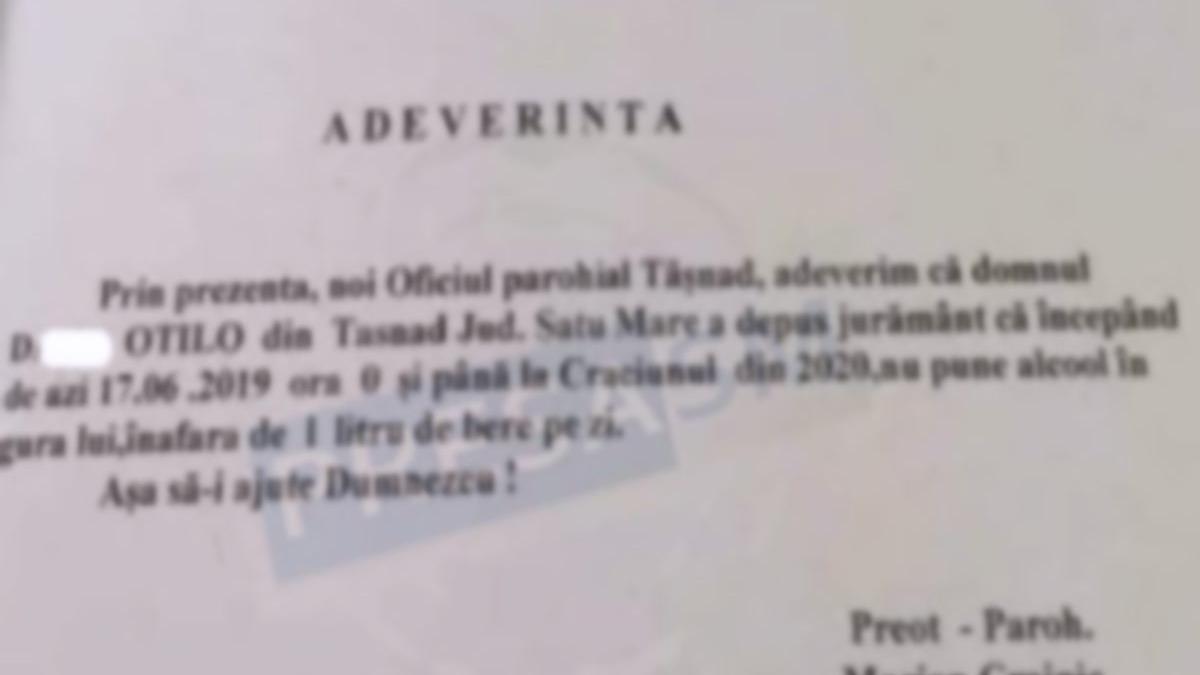 juramantul unui barbat la preot nu pune alcool in gura lui in afara de un litru de bere pe zi