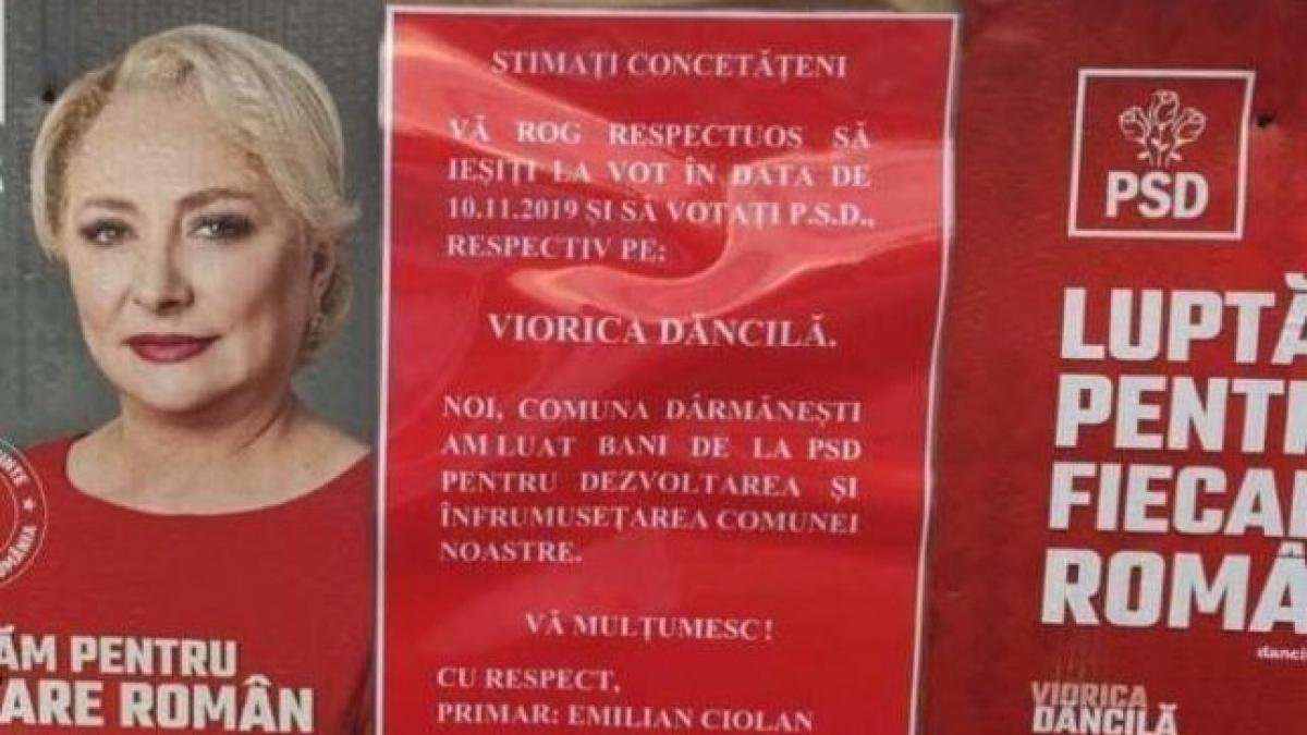 un primar a lipit afise in care le cere localnicilor sa o voteze pe dancila am luat bani de la psd