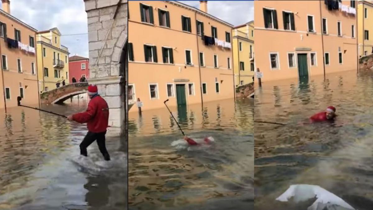 a vrut sa faca un selfie cu venetia inundata insa a ajuns de rasul lumii filmarea a devenit virala