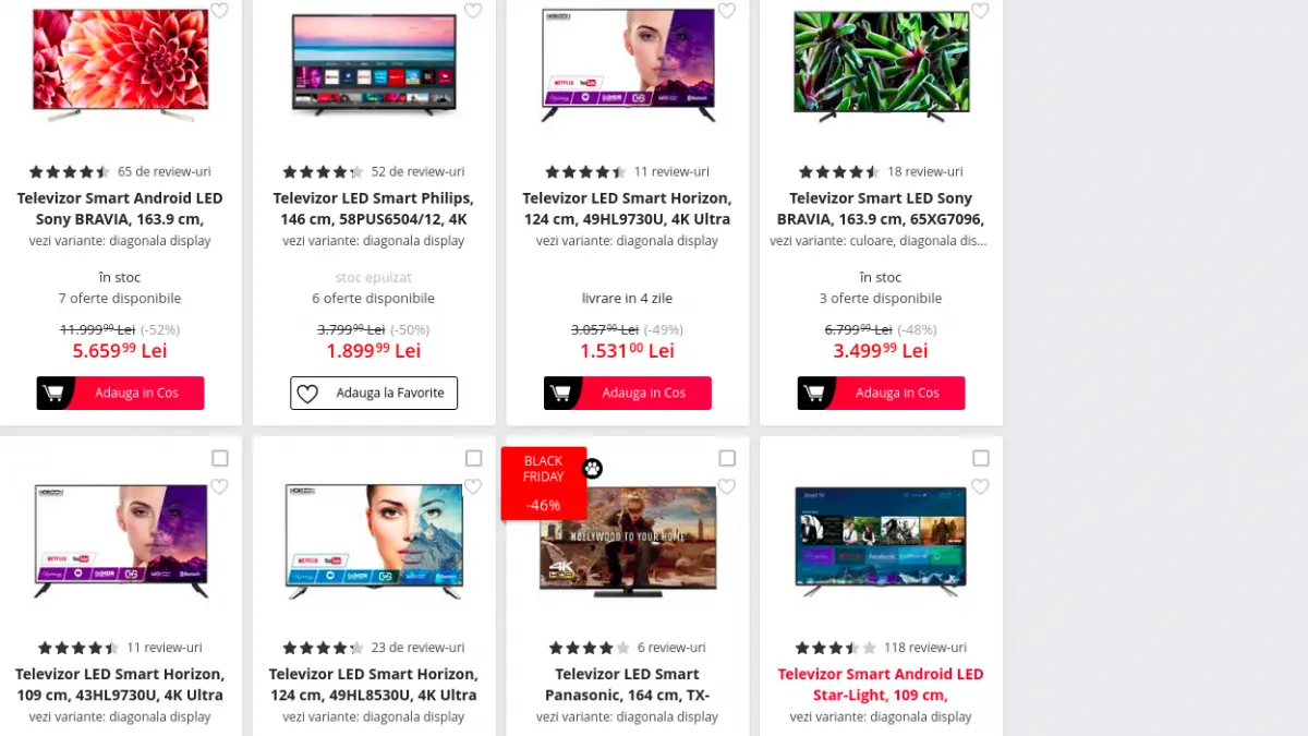 emag black friday 2019 opt televizoare cu discount de pana la 50