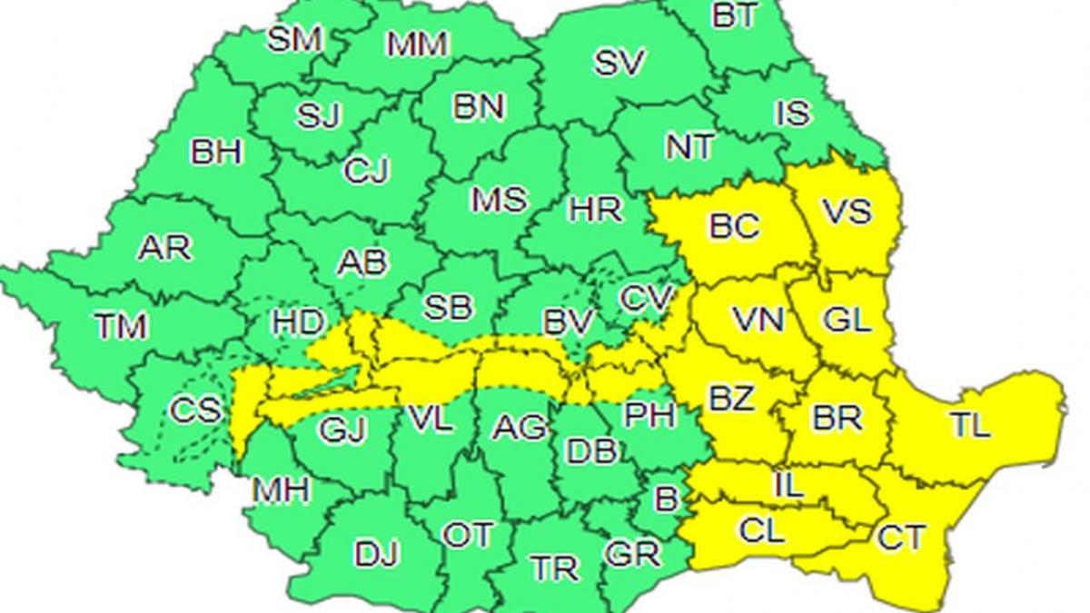 prognoza meteo actualizata harta anm mai multe regiuni din tara sub cod galben de vant