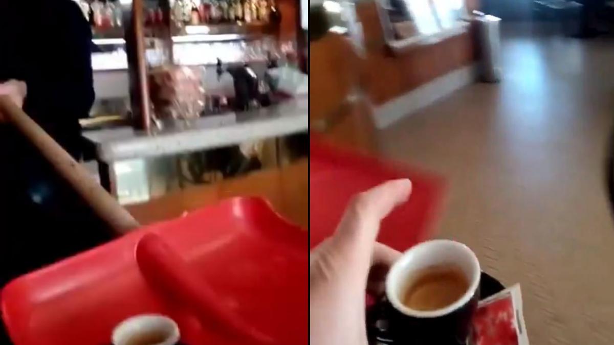 cafea servita cu lopata la restaurant in florenta imagini virale