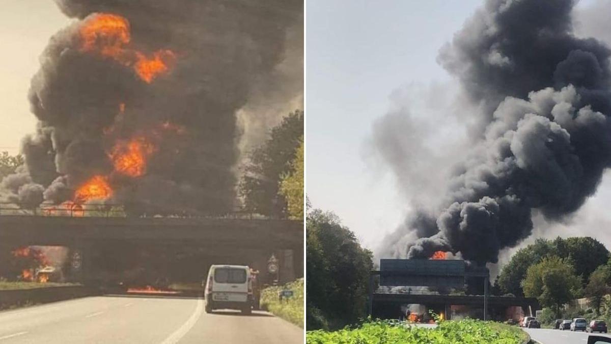 germania incendiu de proportii pe autostrada