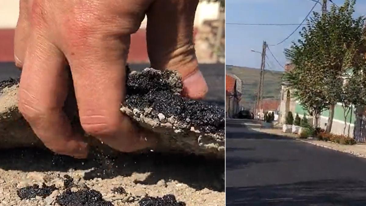 asfalt care se rupe cu mana turnat de primar ca sa fure ochii alegatorilor