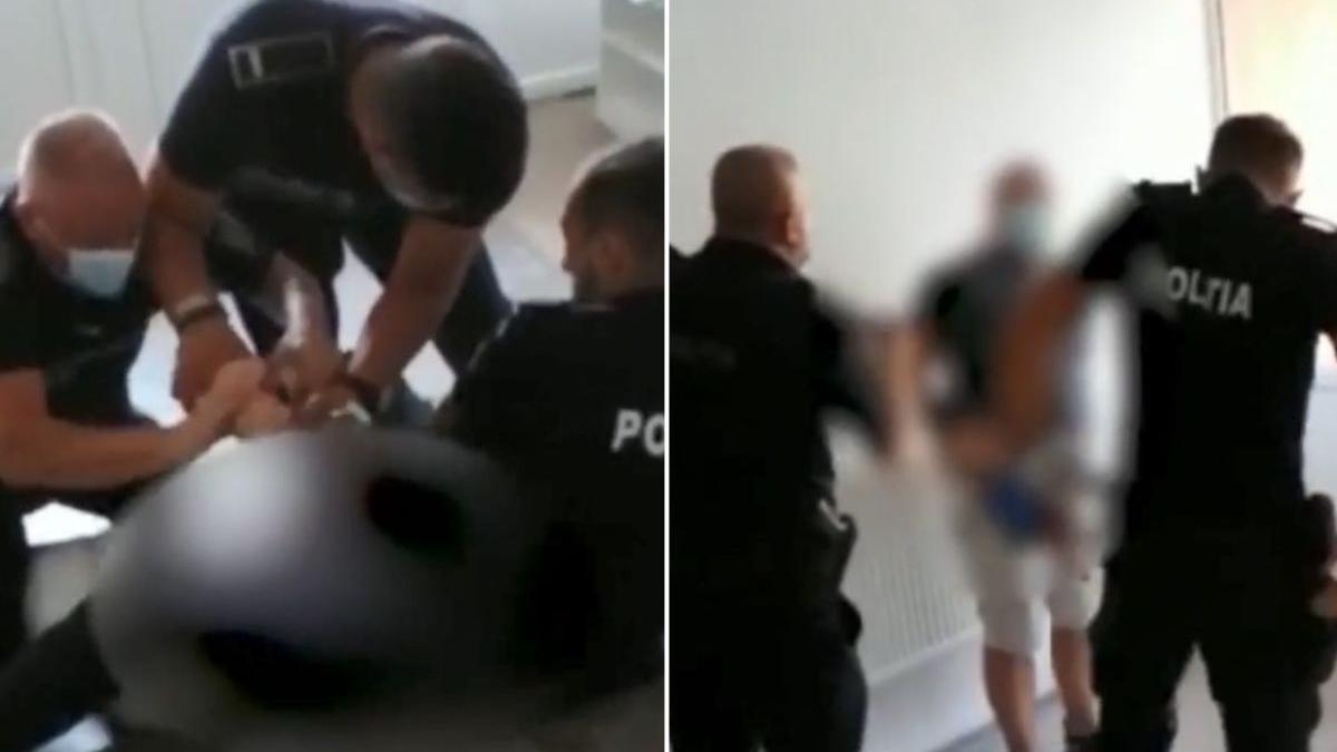 barbat bucuresti pus la pamant incatusat politisti chemat 112