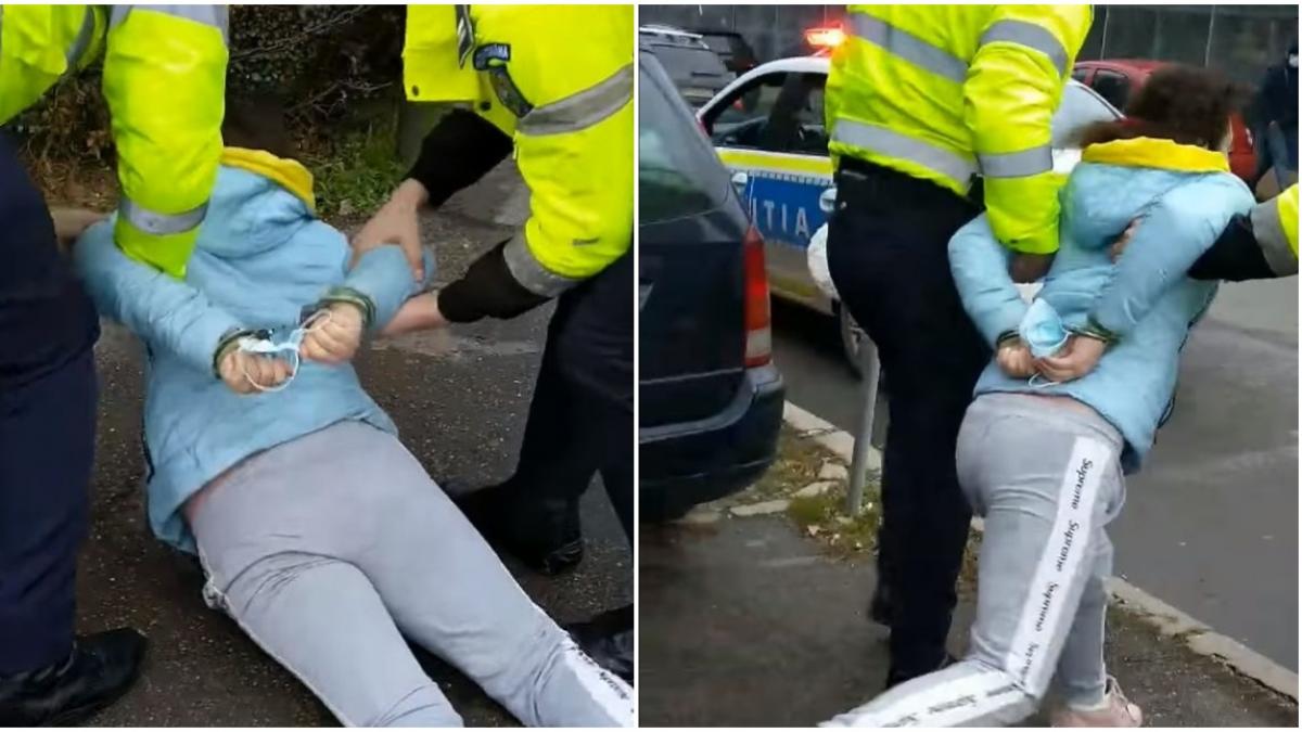 femeie masca imobilizata incatusata politisti oradea