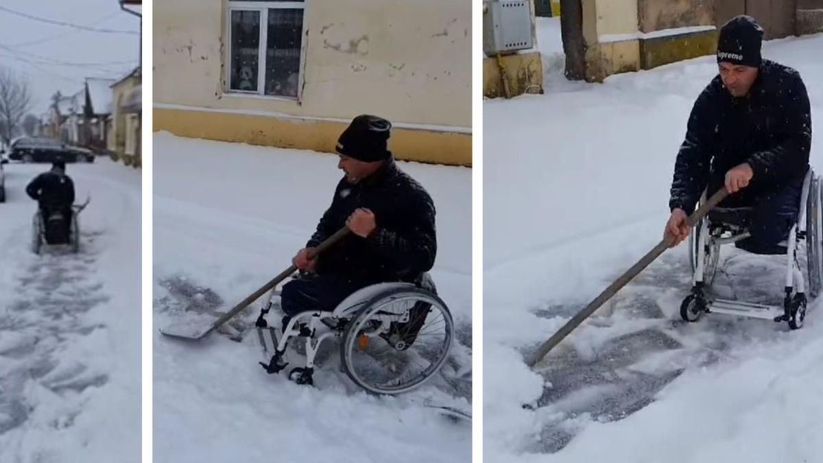 barbat imobilizat scaun rotile deszapezire trotuar brasov