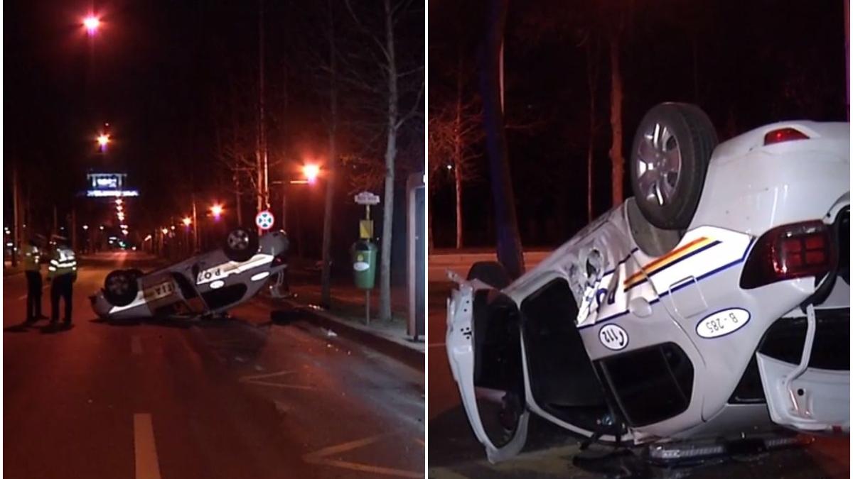 accident masina de politie rasturnata