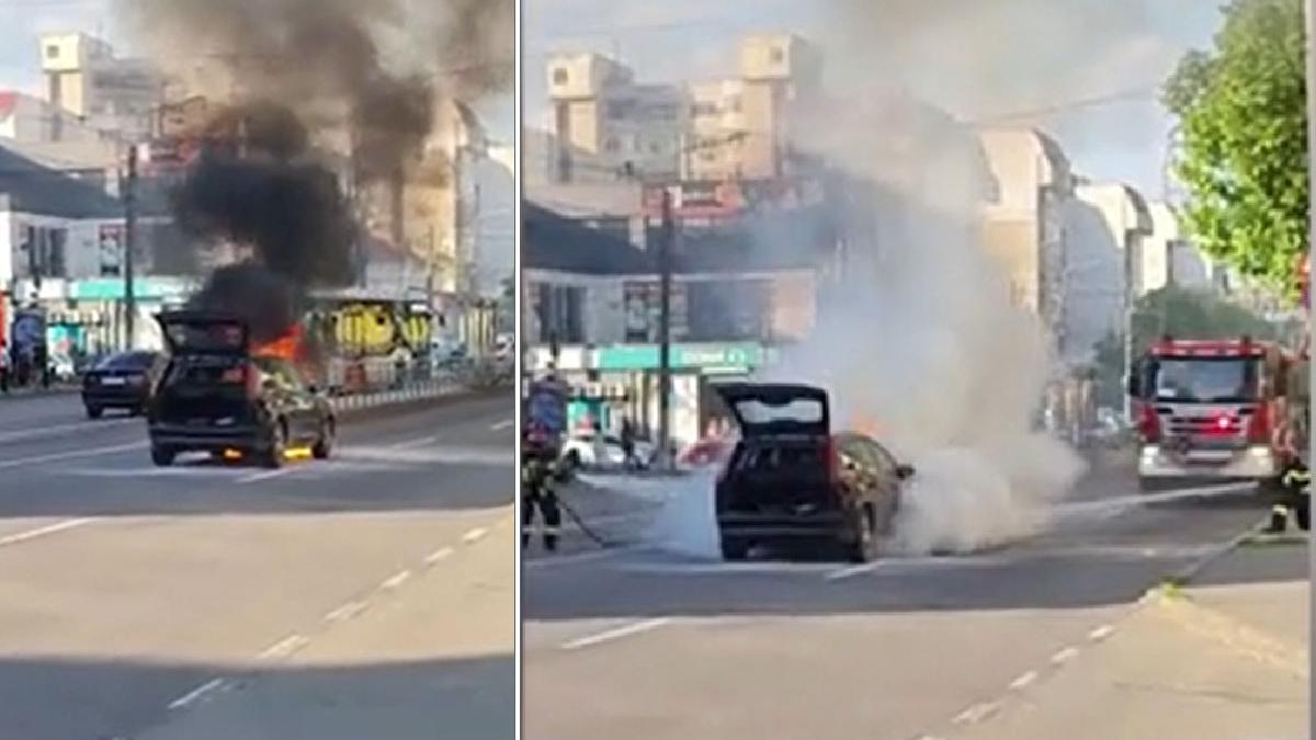 incendiu masina semafor braila