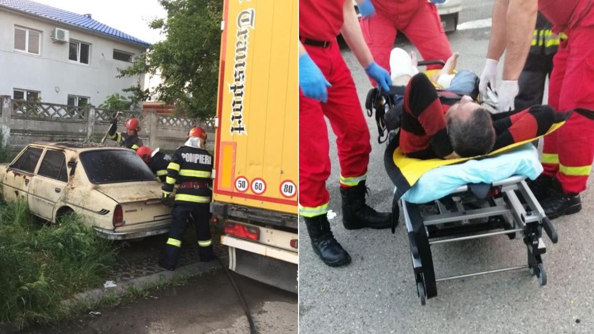 barbat deva dat foc masina fuga hainele in flacari