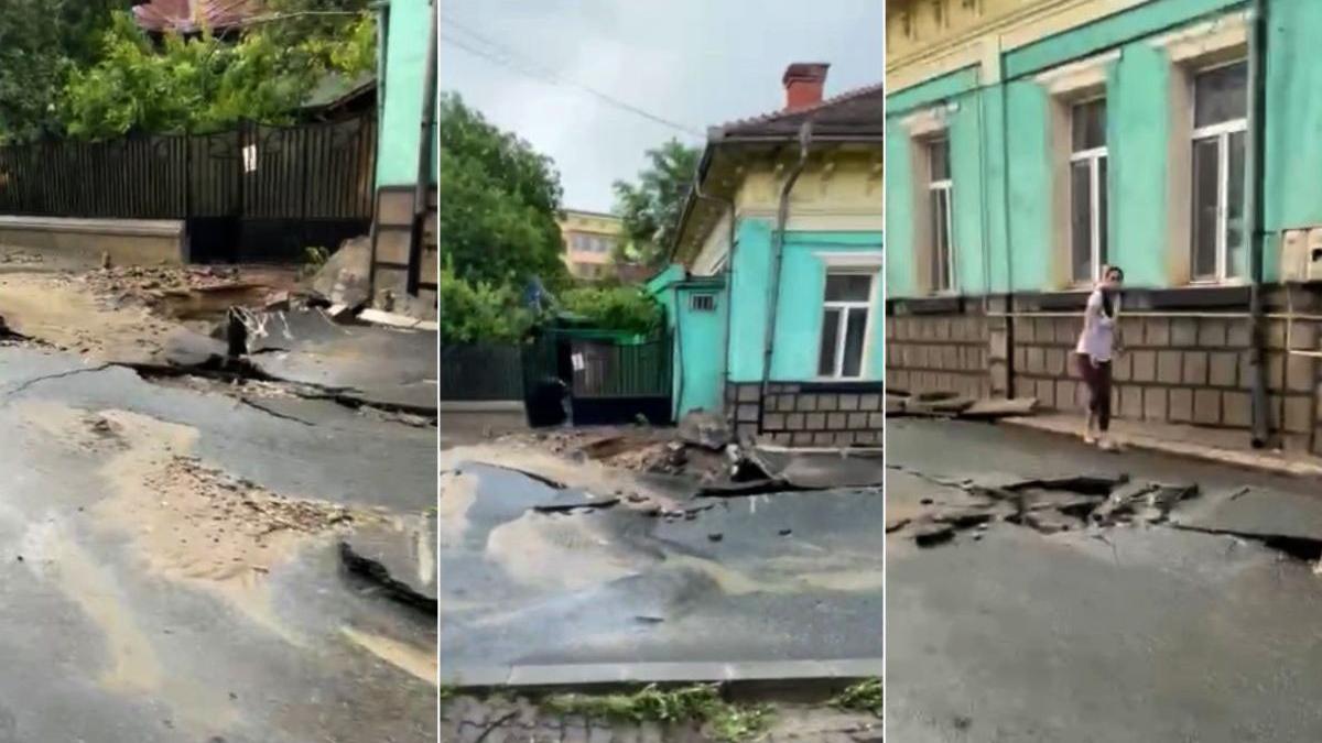 Casă din Craiova în pericol să se prăbuşească, după ce o stradă s-a surpat în urma ploilor torenţiale