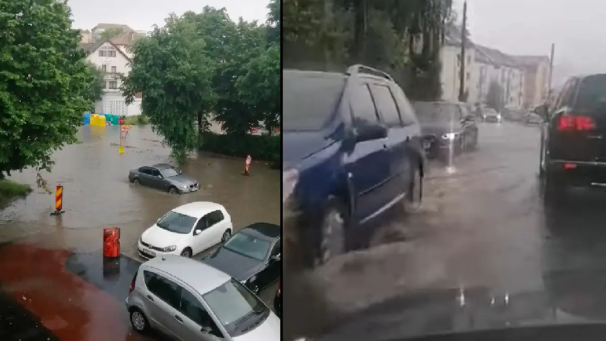 prapad pe mai multe strazi din sibiu in urma ploilor torentiale