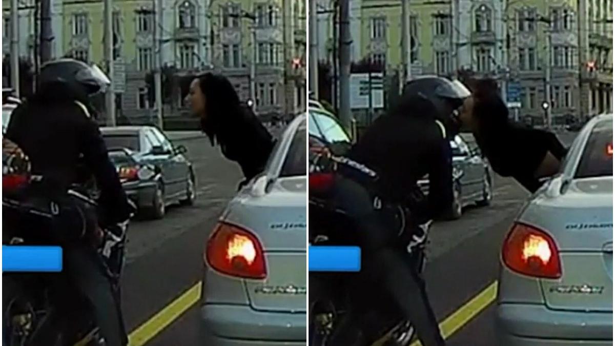 motociclist soferita sarut romantic semafor cluj