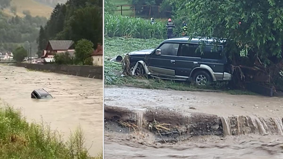 dezastrul lasat in urma de ploile torentiale masini luate de viitura