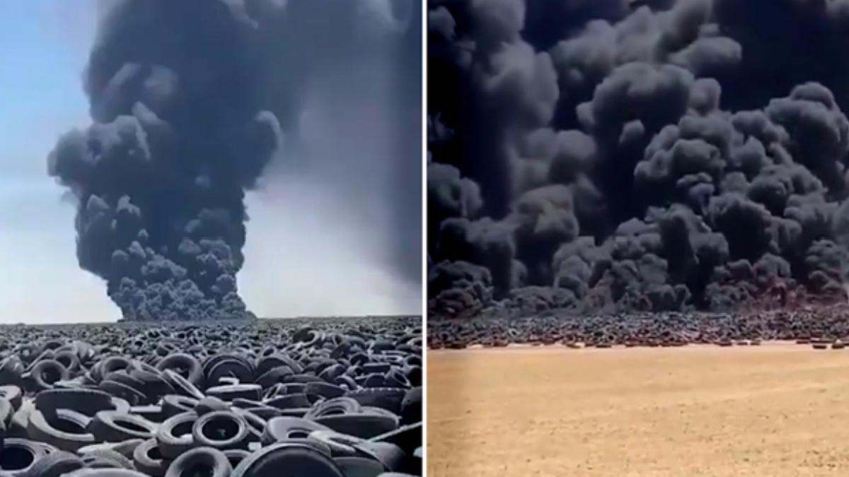 a luat foc cel mai mare depozit de anvelope uzate din lume incendiu vizibil din satelit