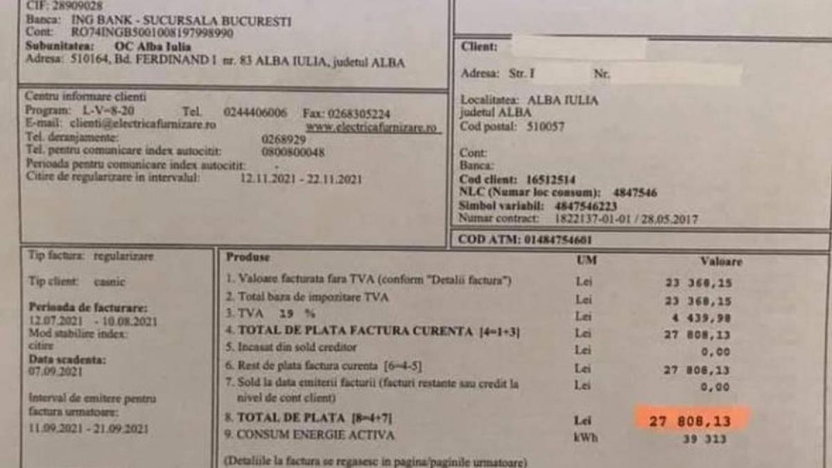 factura curent 27 000 lei familie alba iulia