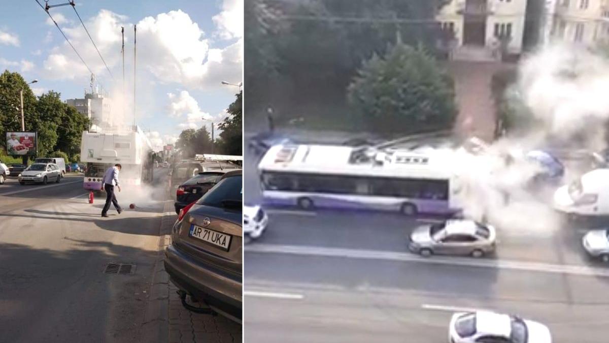 troleibuz timisoara calatori autoevacuati fum