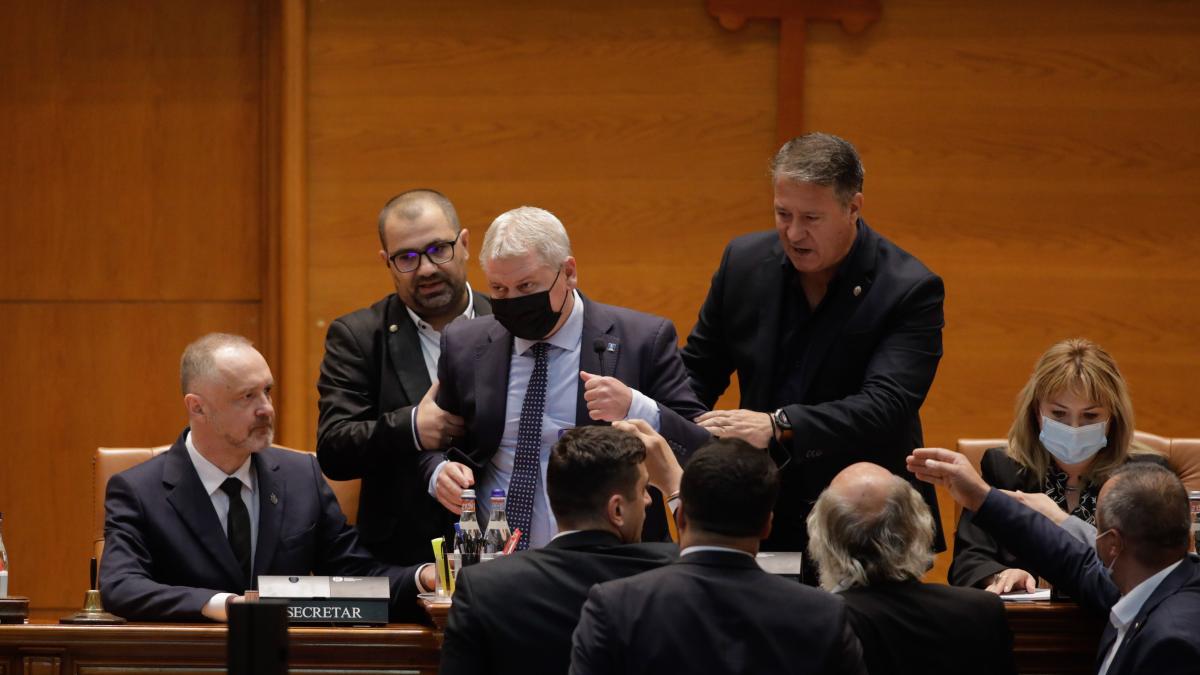 Scandal total în sala de plen a Parlamentului. Deputat PNL luat pe sus de parlamentarii AUR și USR-PLUS 
