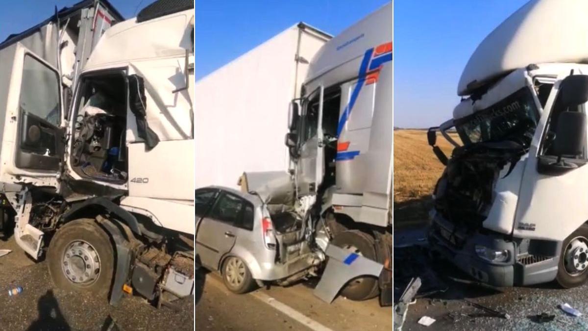 patru camioane autoturism strivite grav accident bals olt