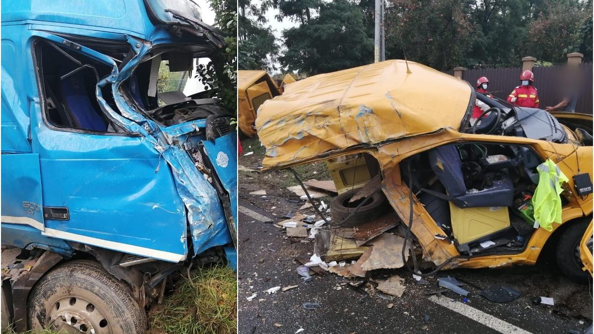 Accident grav în Suceava. O dubă s-a rupt în două după impactul cu un TIR