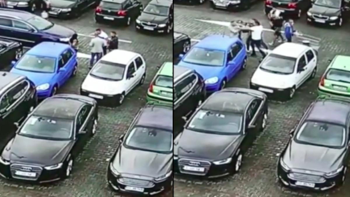 bataie crunta pe un loc de parcare la cel mai mare mall din craiova