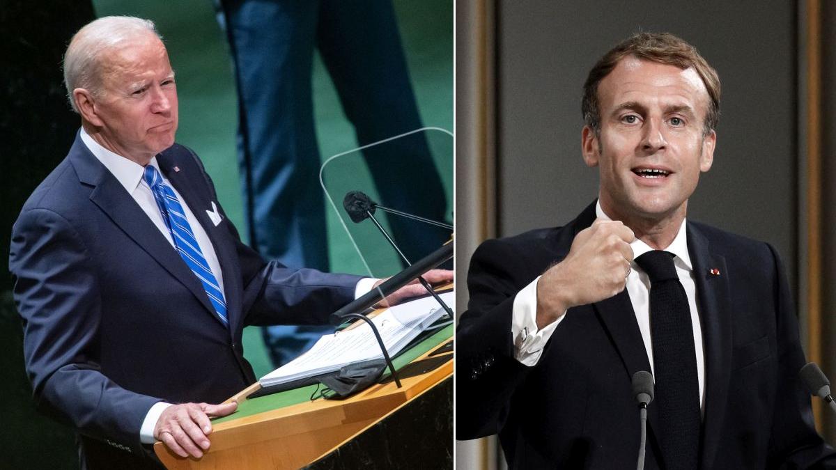 joe biden emmanuel macron submarine discutie