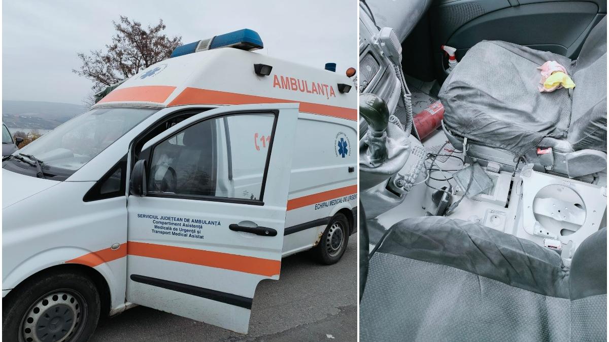 o ambulanta a luat foc in mers in suceava luni dimineata