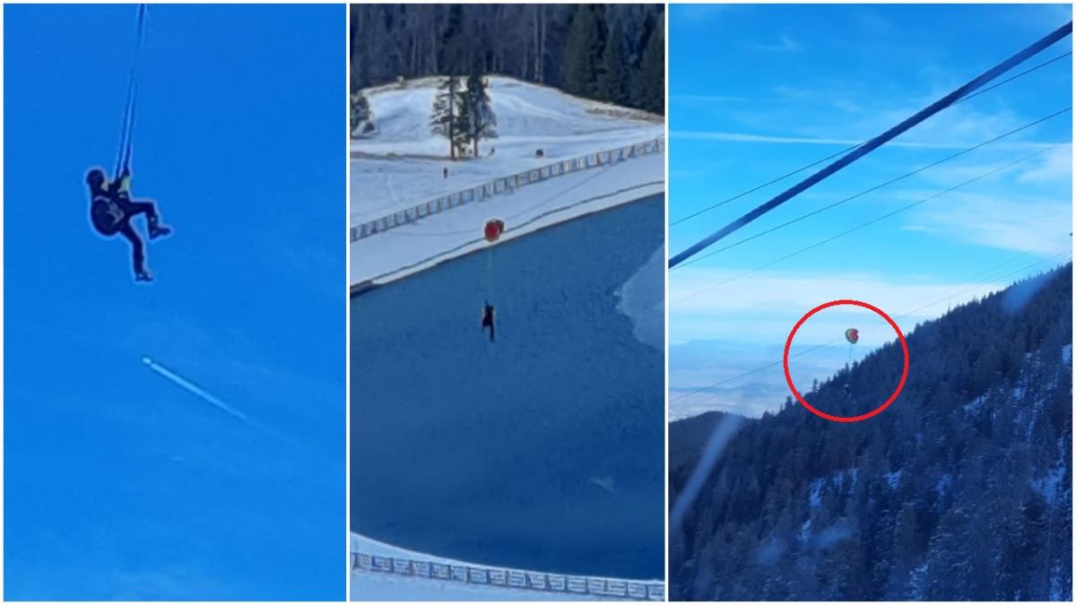 un parapantist a ramas blocat in cablurile unei telegondole la poiana brasov