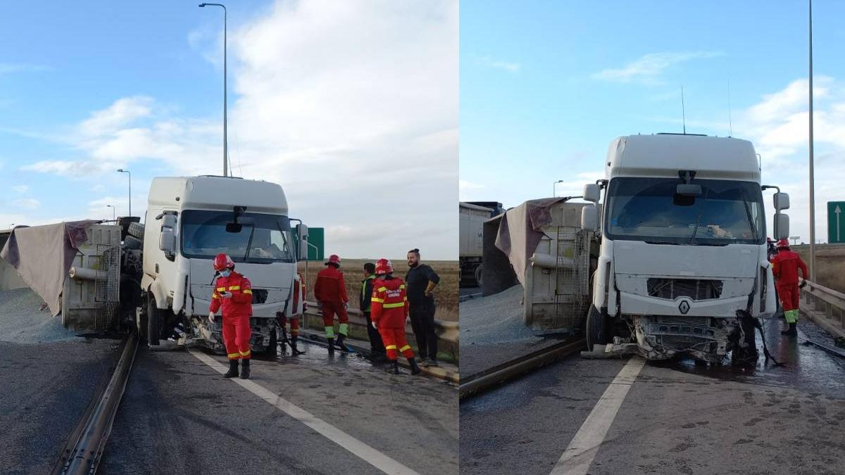 accident grav a 4 camion spart parapet lovit camion cauzat incendiu