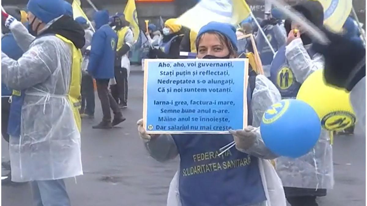 proteste la guvern cotroceni si parlament sindicalistii din sanatate merg cu plugusorul suferintei