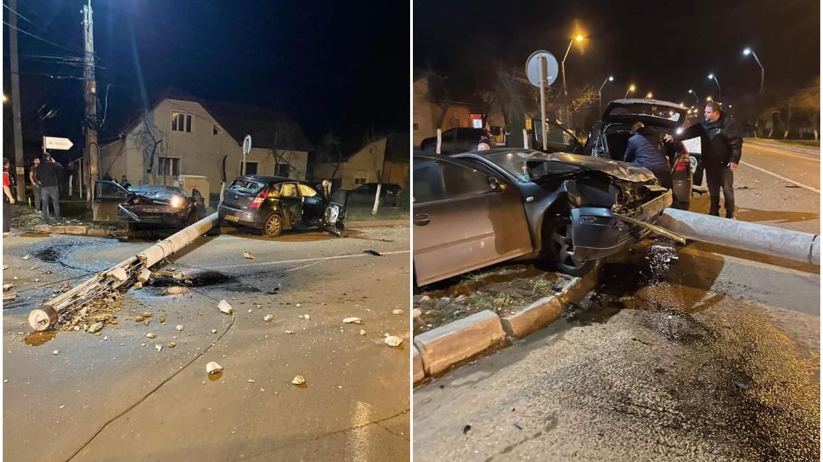 imagini de infarct un stalp de electricitate a cazut la cativa centimetri de doua masini care s au