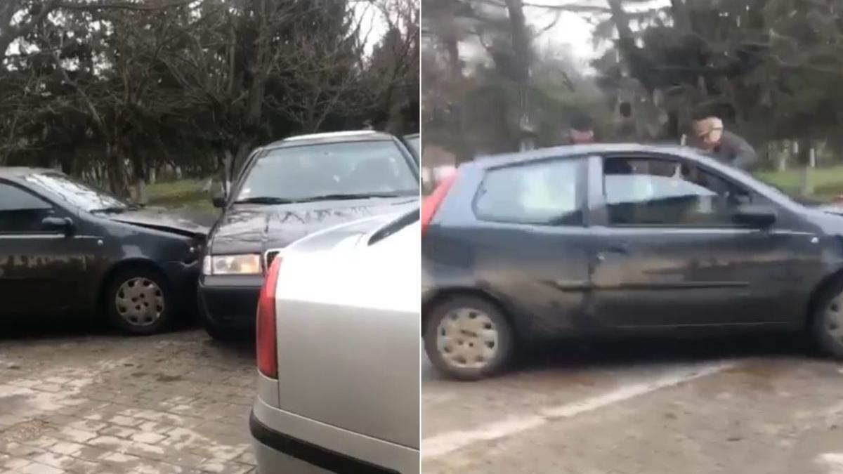 bataie bate tamponari masini filmata curte liceu caracal