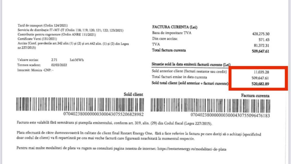 factura 500 000 lei curent primarie harghita