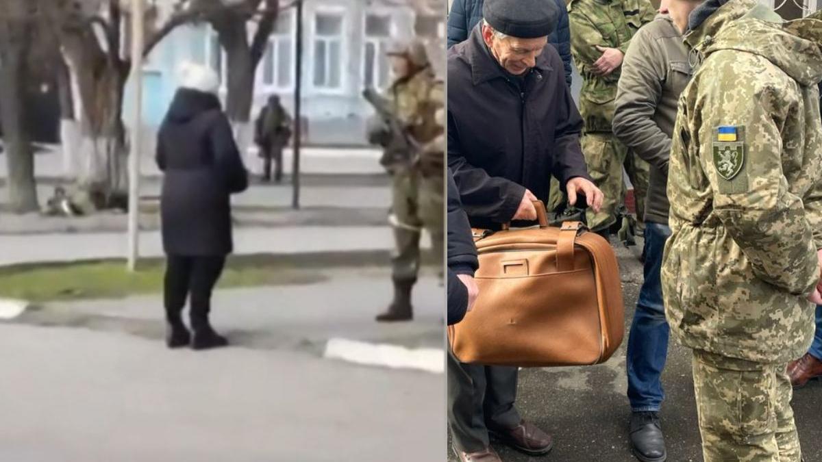 ucraineni razboi femeie tine piept soldati rusi barbat 80 ani inroleze