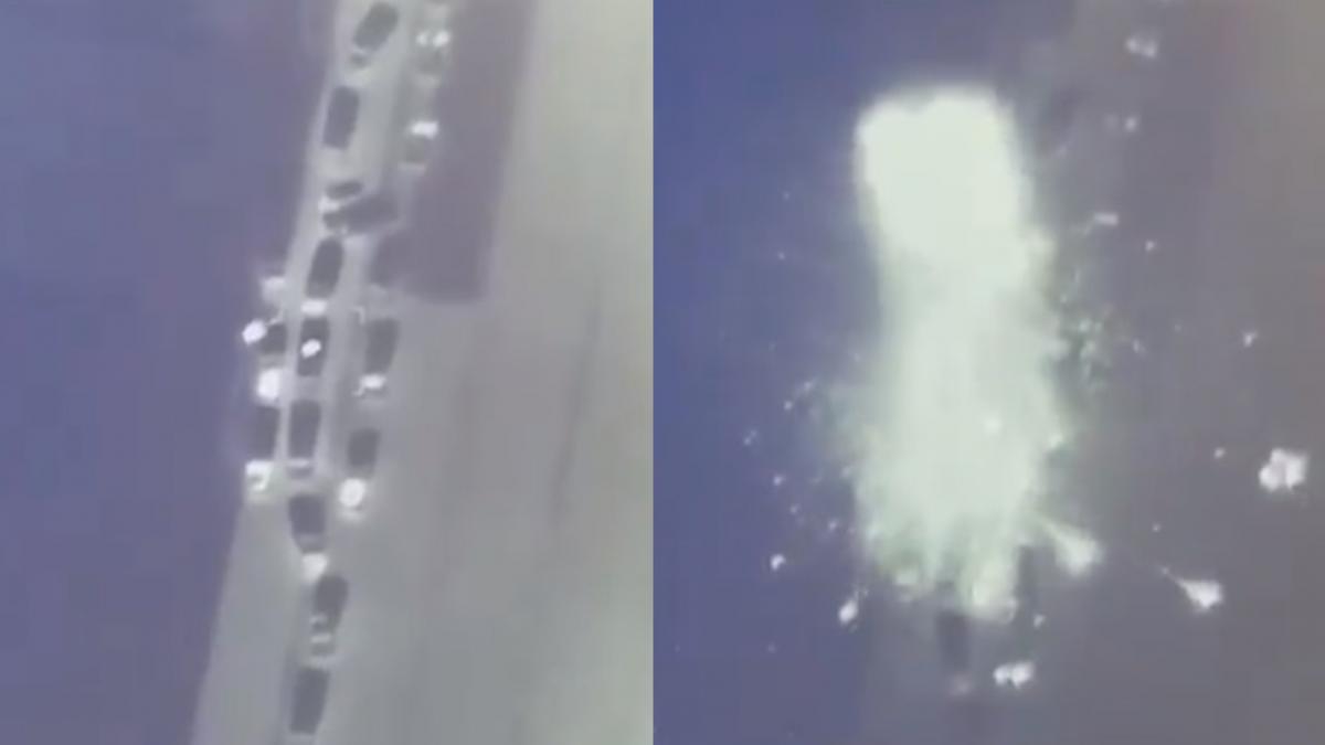 imaginile atacului unei drone asupra coloanei militare rusesti in herson