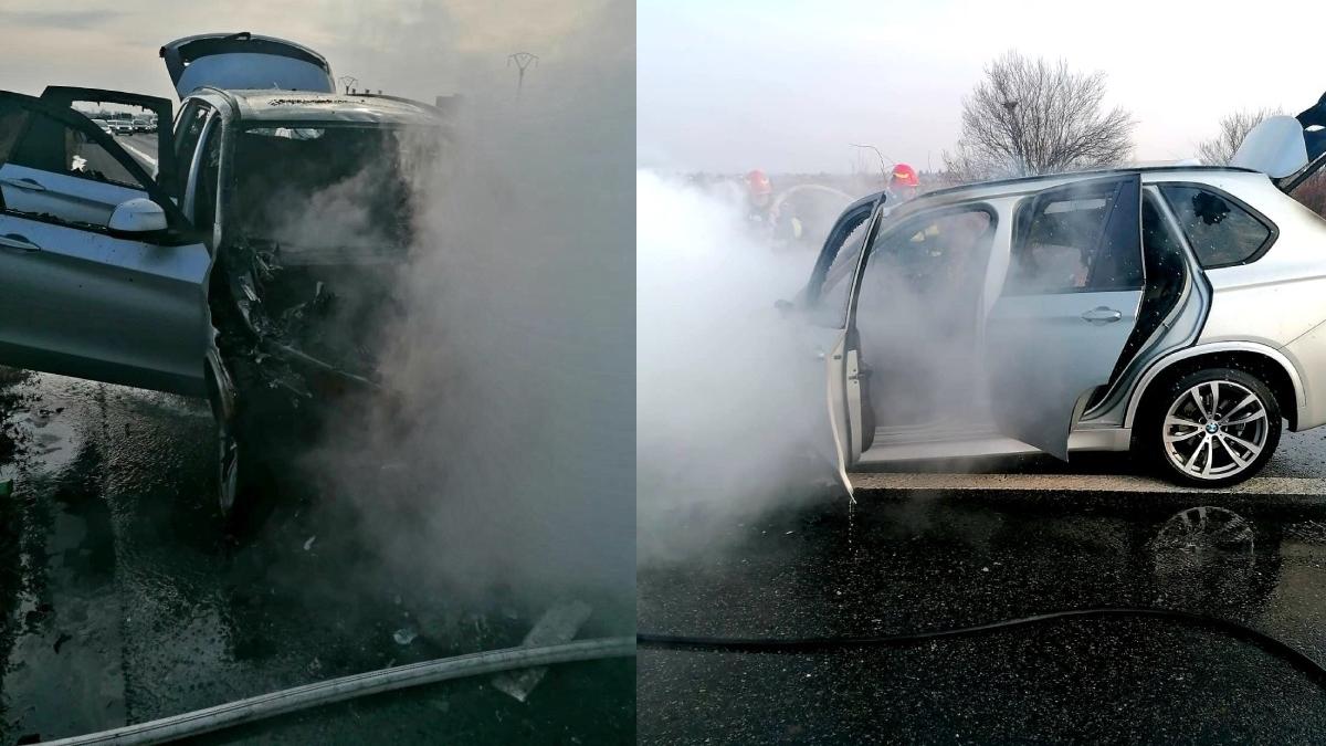 trafic oprit autostrada bucuresti pitesti masina foc
