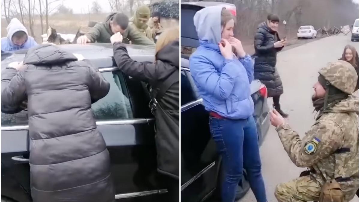 cerere in casatorie emotionanta pe strazile din ucraina soldatul a oprit masina pentru a si
