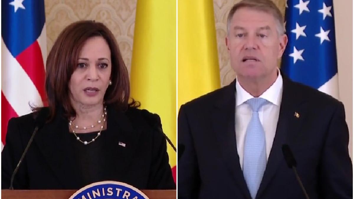 vicepresedintele sua kamala harris si presedintele romaniei klaus iohannis declaratii live