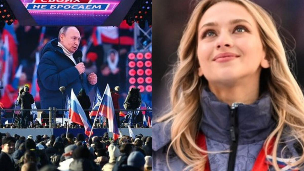 imagine scandaloasa la mitingul lui vladimir putin cine este tanara care stat la cativa pasi de