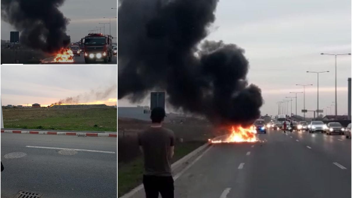 incendiu pe autostrada a3 o masina a luat foc