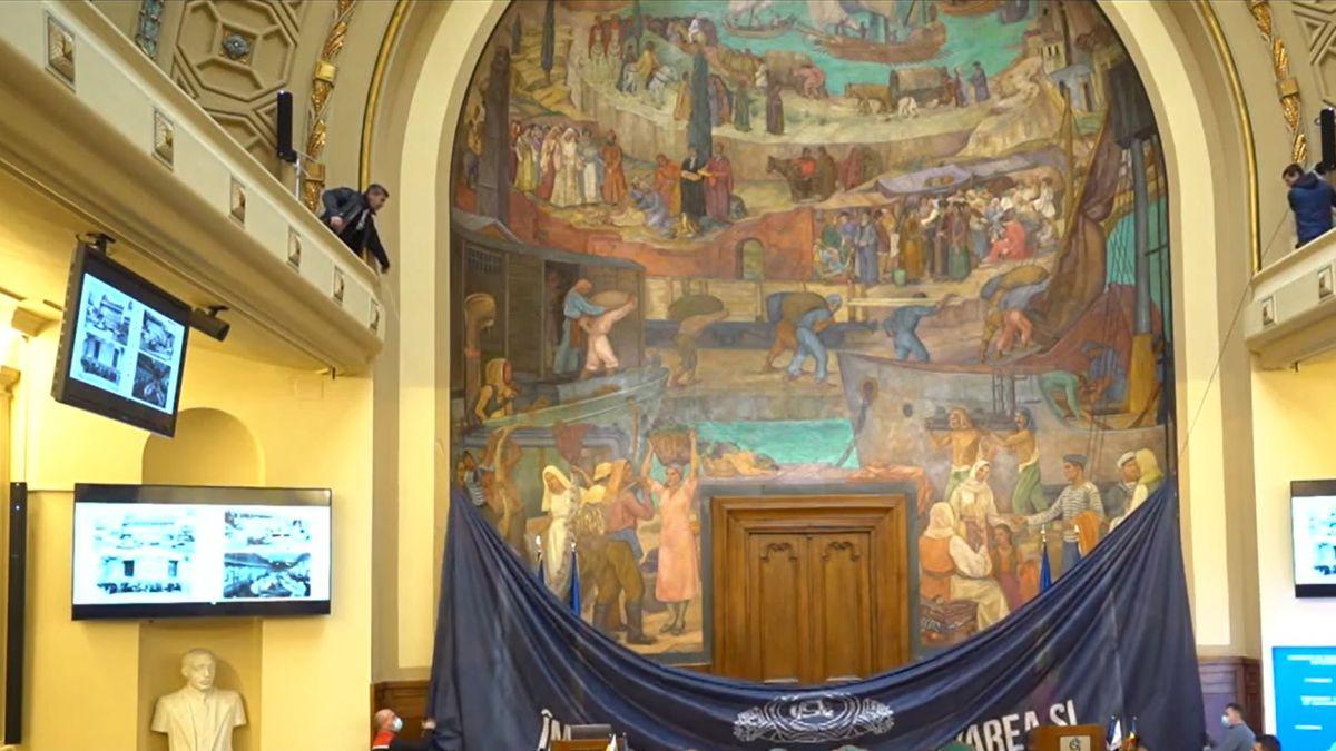 pictura murala aula academiea studii economice bucuresti restaurata