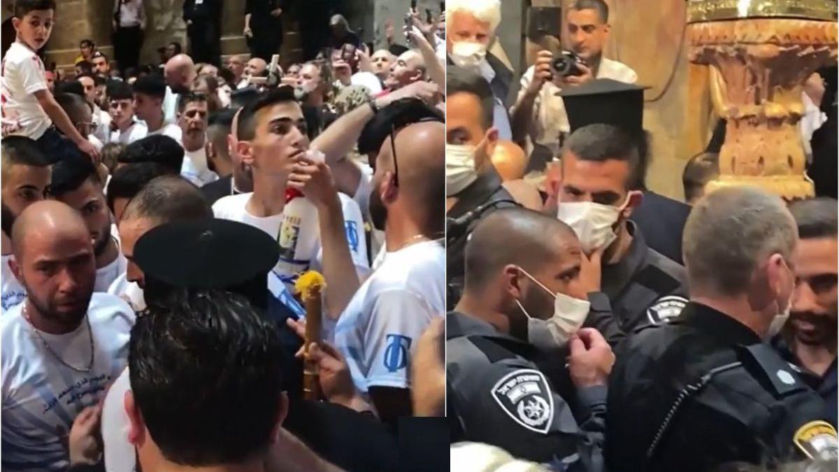 moment tensionat mormantul sfant palestinieni ridicat steag rusia