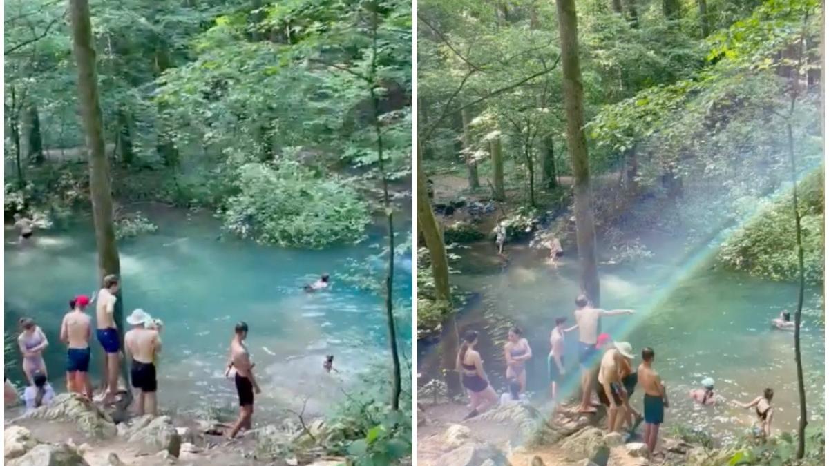 grup turisti baie lac ochiul bei rezervatie naturala amenda