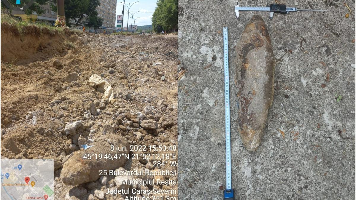 bomba gasita in resita in timpul lucrarilor de inlocuire a liniilor de tramvai