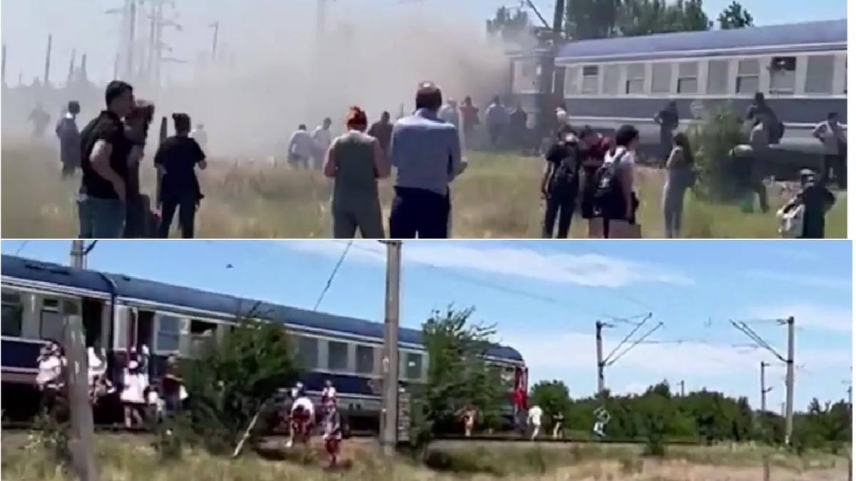 locomotiva unui tren a luat foc 250 de calatori evacuati in gara videle
