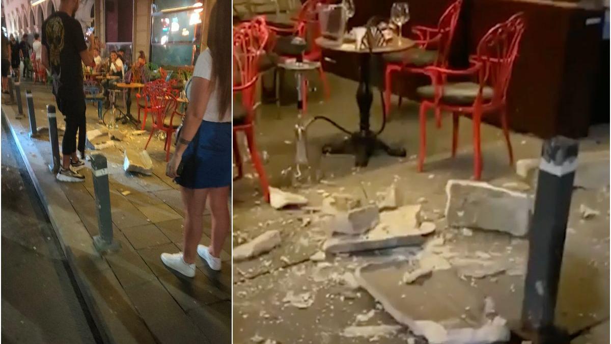 bucata de tencuiala cazuta langa clientii unei terase din bucuresti