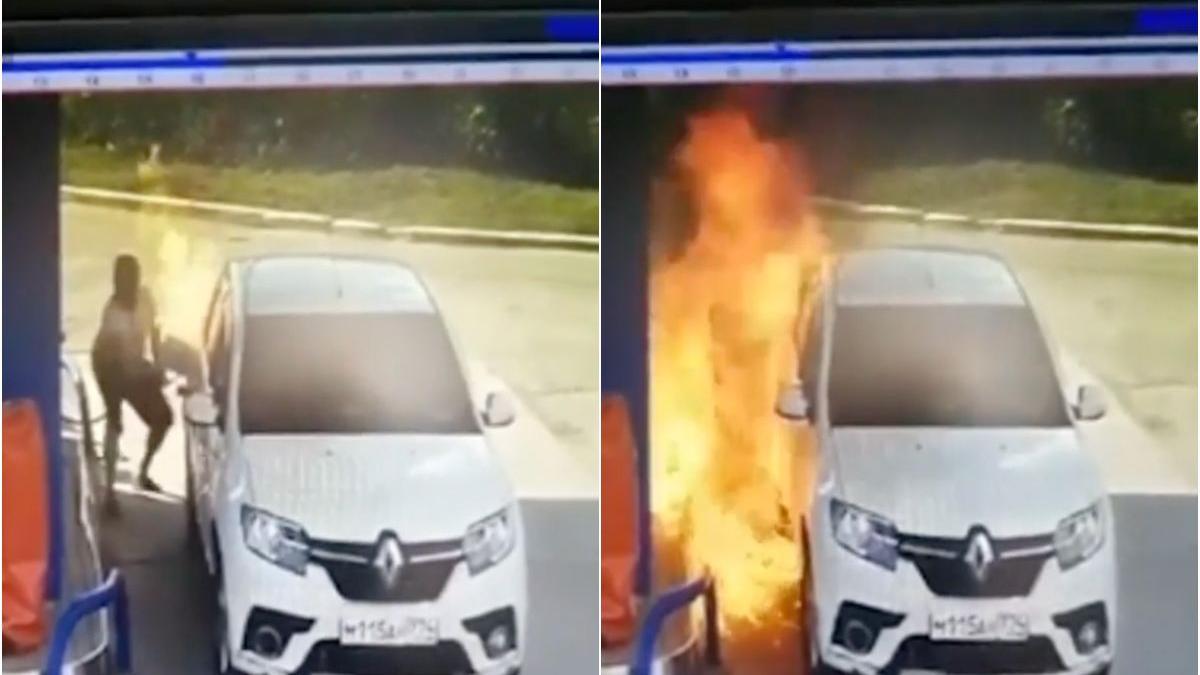 masina flacari benzinarie sofer fuma rusia