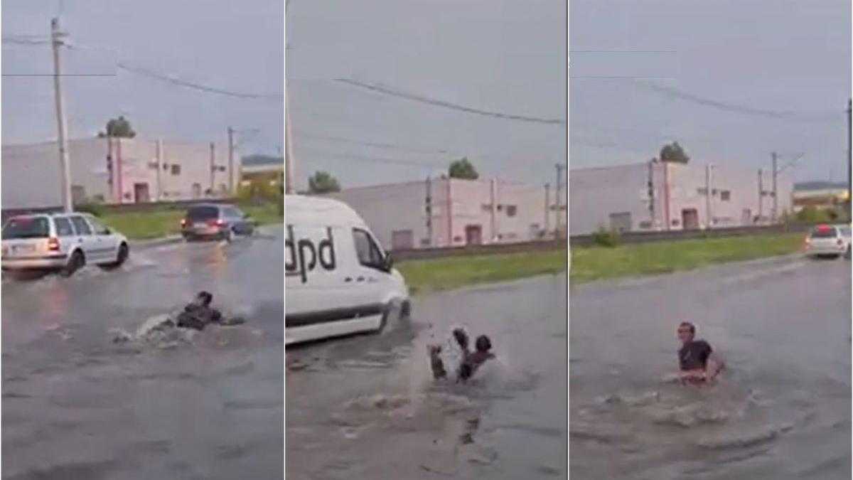 tanar sibiu inot sosea inundata masini ploi torentiale