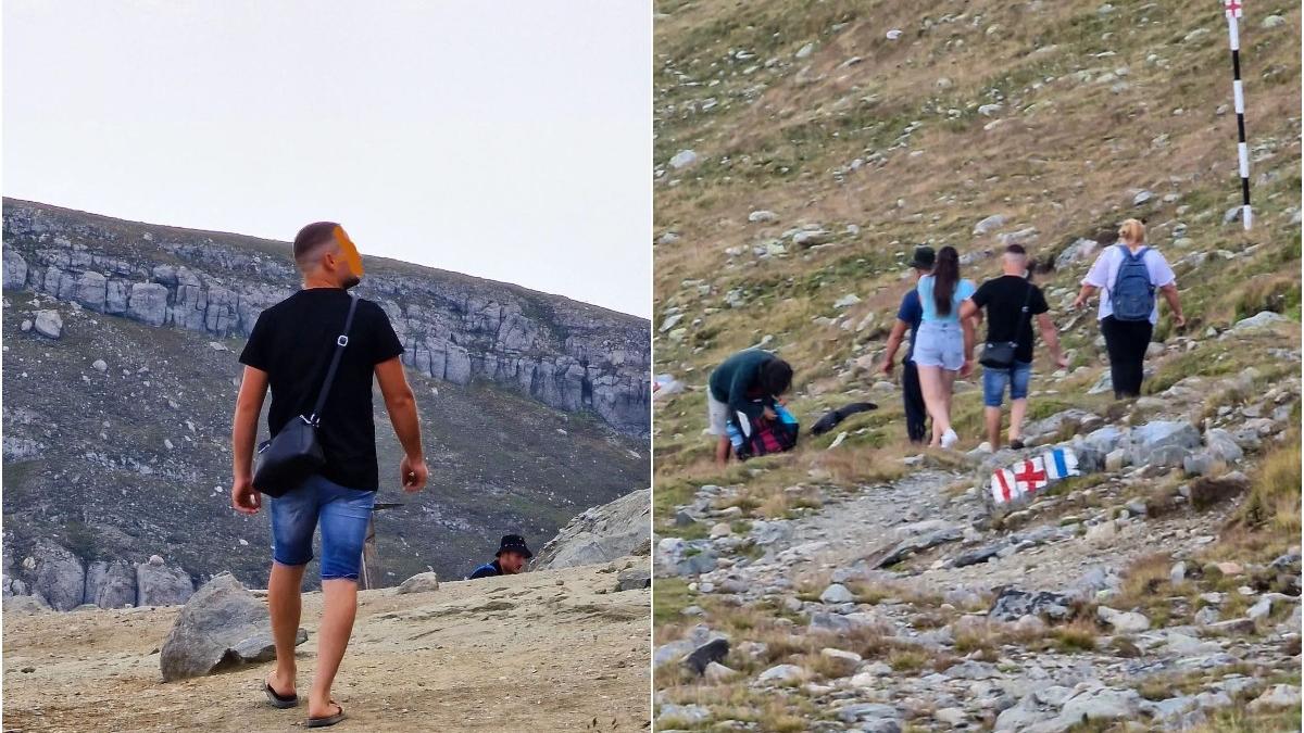 turist surprins slapi blugi bucegi sfinx