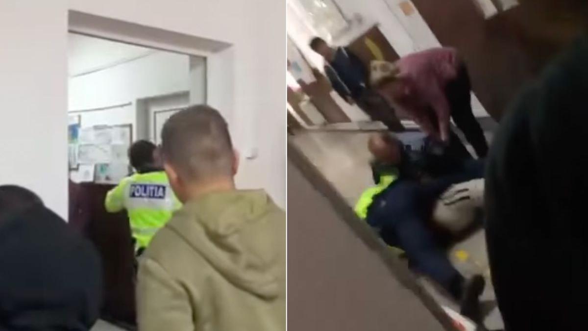 elev incatusat de politie pe holul unei scoli